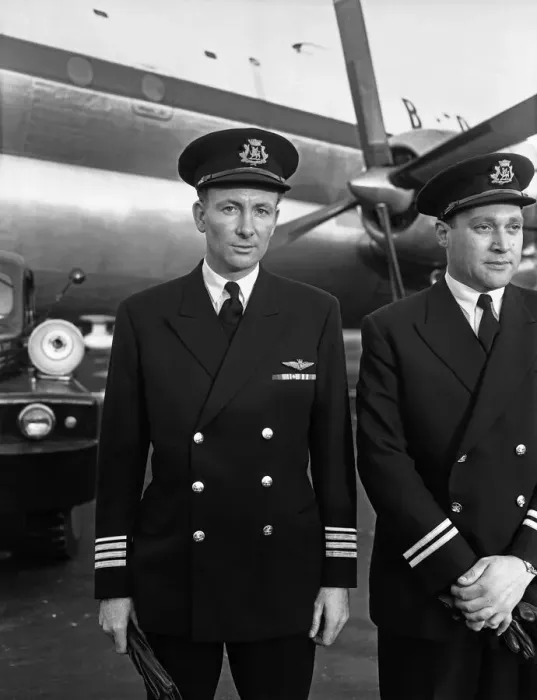 Framed Print : Pilots of Boeing Stratocrusier that will be used for the Queens Royal tour of Framed Print : Pilots of Boeing Stratocrusier that will be used for the Queens Royal tour of