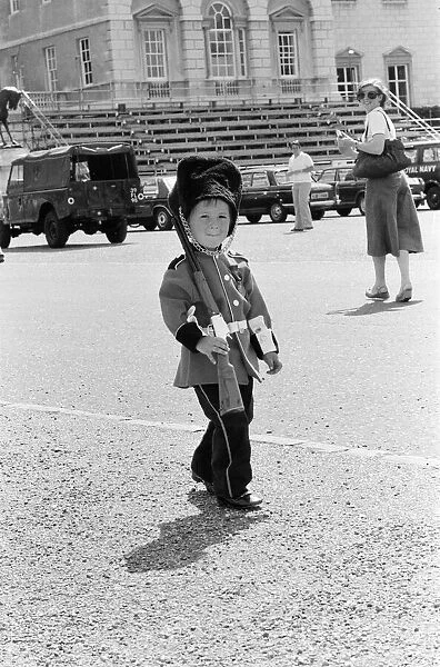 Pint sized soldier, Mark Acklom, aged 3, from Greenways, Beckenham, Kent