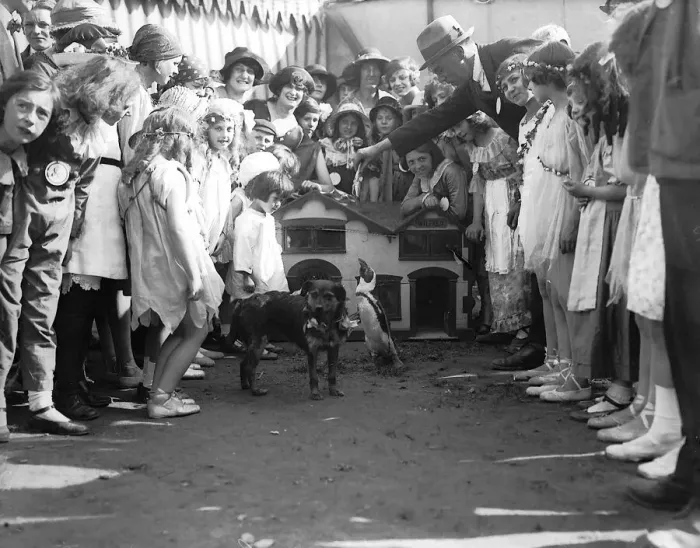 Framed Print : Pip & Squeak with Mr B. Lamb June 1921 at the Theatrical Garden Party