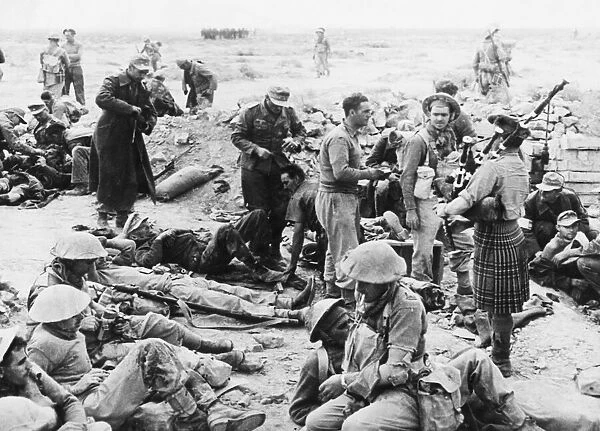 A piper of the Highland regiment entertaining the wounded, both British and enemy