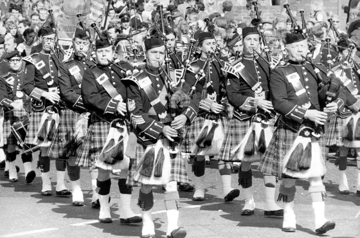 Framed Print : Pipers marching pas the Royal County Hotel in Durham during the Durham Miners Gala in Framed Print : Pipers marching pas the Royal County Hotel in Durham during the Durham Miners Gala in