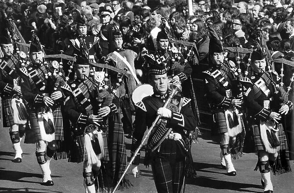 The Pipes and Drums of the 1st Bn. The Royal Scots opened the Parade. April 1974 P035510