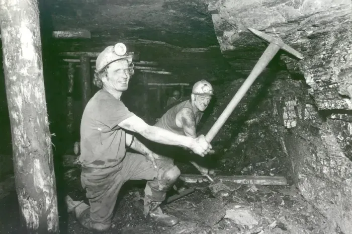 Framed Print : Pitmen Gerald Hargraves and John Smith mining the hard way at Wrytree Colliery in Framed Print : Pitmen Gerald Hargraves and John Smith mining the hard way at Wrytree Colliery in