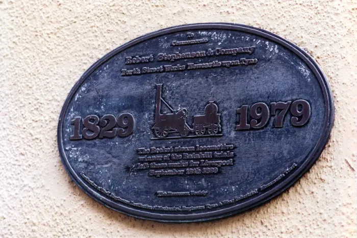 Framed Print : A plaque fixed to George Stephensons South Street Works in Newcastle on 9th June Framed Print : A plaque fixed to George Stephensons South Street Works in Newcastle on 9th June