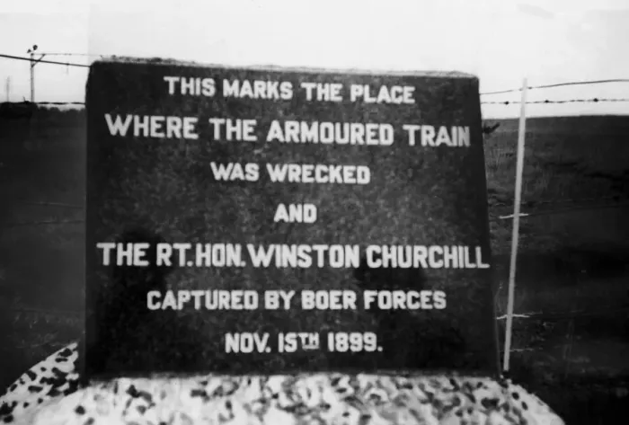 Framed Print : Plaque to mark the spot where Winston Churchill was captured by Boer forces in South Framed Print : Plaque to mark the spot where Winston Churchill was captured by Boer forces in South