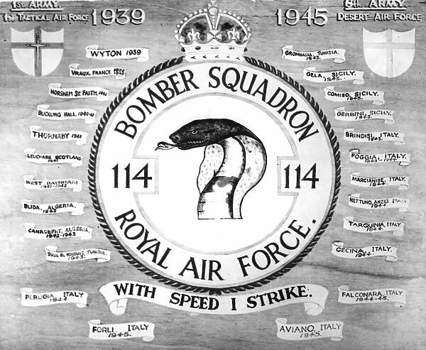 A plaque showing the crest of Squadron No. 111. 24th December 1945