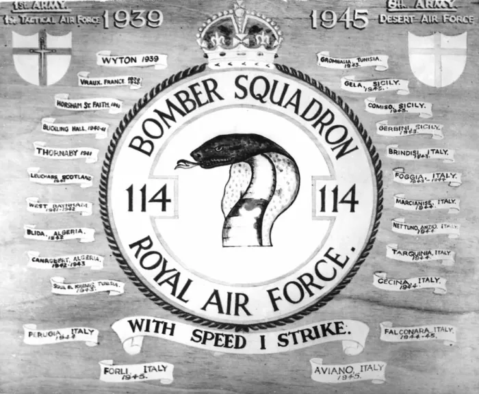 Framed Print : A plaque showing the crest of Squadron No. 111. 24th December 1945 Framed Print : A plaque showing the crest of Squadron No. 111. 24th December 1945