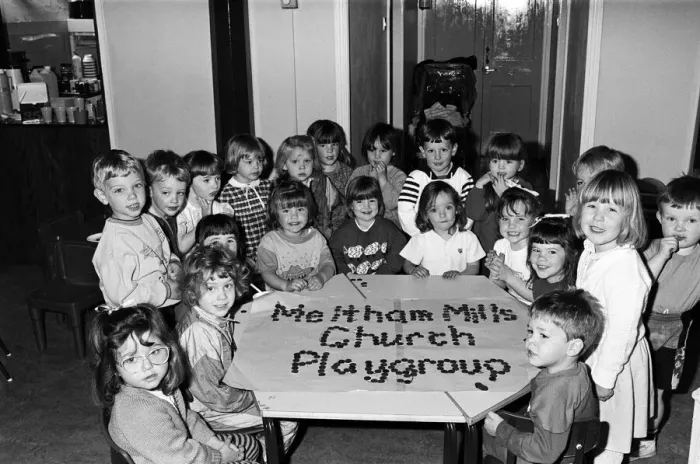 Framed Print : Play pennies... these children wrote the name of their playgroup with coins instead of a Framed Print : Play pennies... these children wrote the name of their playgroup with coins instead of a