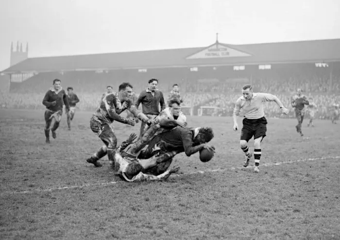 Framed Print : A player dives over the line to score a try at Warrington Rugby League ground Framed Print : A player dives over the line to score a try at Warrington Rugby League ground