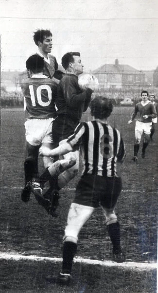 Player manager Jock Wallace clears from mclean and forrest at Berwick circa 1965