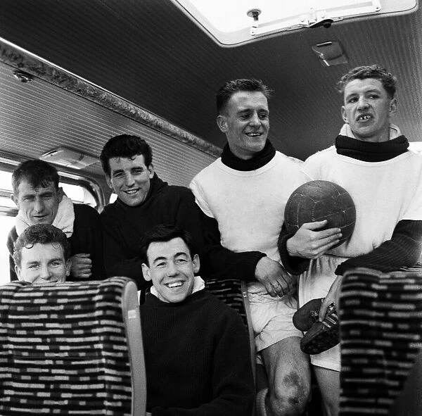 Players of Leicester City football club including goalkeeper Gordon Banks on their way to