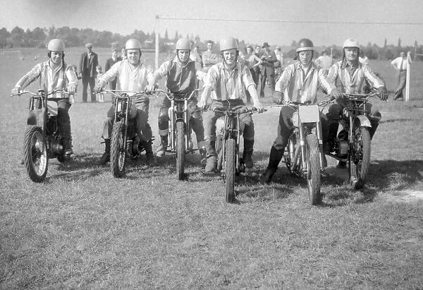 Players line up before commencing in a game of motoball, soccer on a motorbike