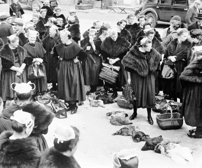 Framed Print : Pleyben Brittany France Poultry saleswomen at the open air live stock market