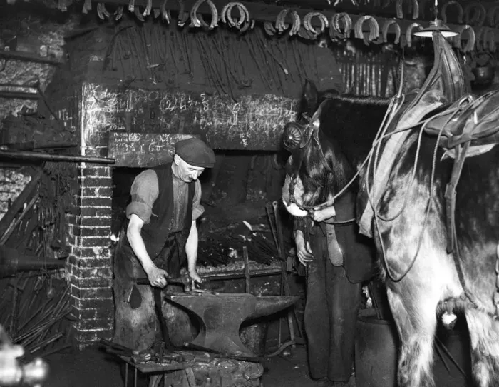 Framed Print : Still plying his trade is Mr. F. Knott, the village blacksmith at Riding Mill Framed Print : Still plying his trade is Mr. F. Knott, the village blacksmith at Riding Mill