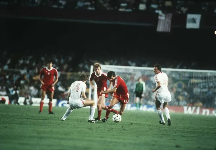 Framed Print : Poland v Russia 1982 World Cup Sergei Borovski looks to time his tackle as