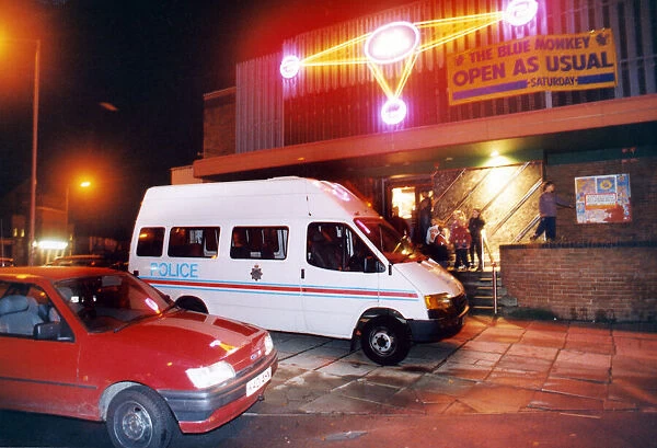 Police at the Blue Monkey nightclub, Stockton, keep watch in case of trouble as