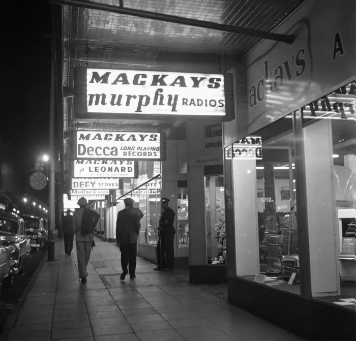 Framed Print : Police patrolling outside Mackays department store on Commissioners Street in Cape Town
