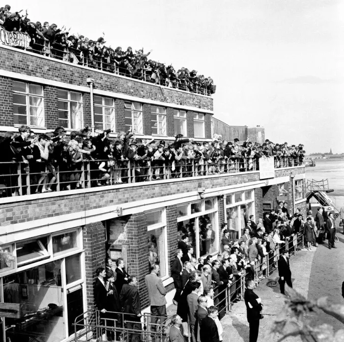 Framed Print : Police try to control fans in the streets of Liverpool before the premiere of The Beatles Framed Print : Police try to control fans in the streets of Liverpool before the premiere of The Beatles