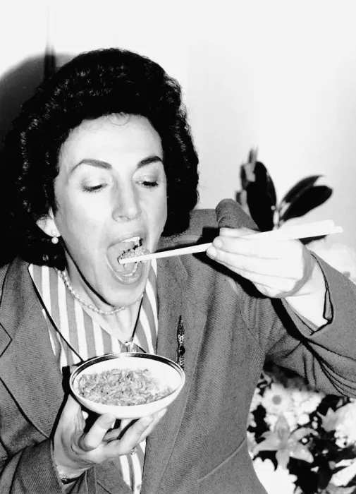 Framed Print : Politician Edwina Currie eating rice with chopsticks April 1988 Framed Print : Politician Edwina Currie eating rice with chopsticks April 1988