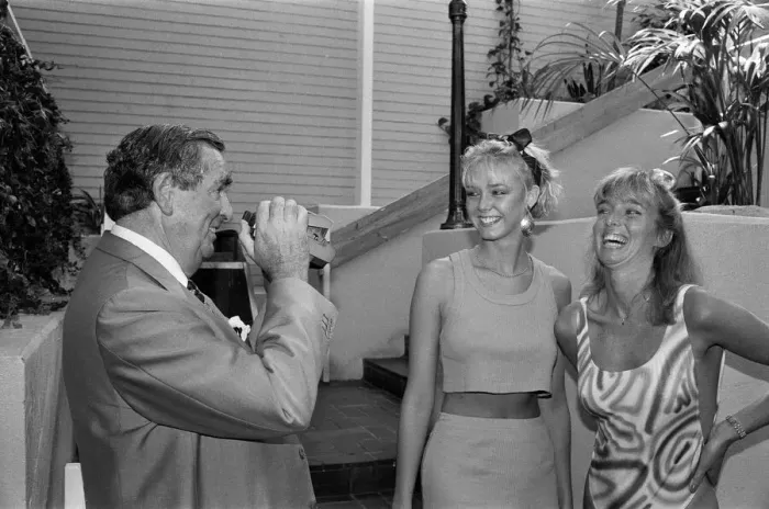 Framed Print : Politician and keen photographer Denis Healey tries out the new Polaroid camera