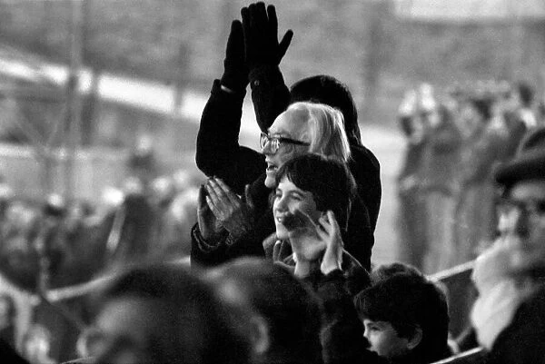 Politics: Leader of the Labour Party. Michael Foot watches Plymouth Argyle playing