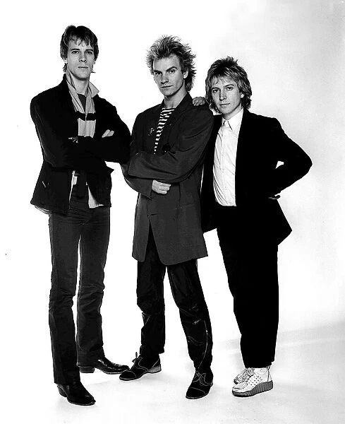 Pop band The Police in studio 1980 Sting with Andy Summer and Stewart Copeland