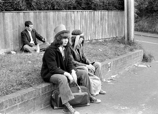 Pop fans waiting around at The Isle of Wight Festival. 30th August 1969
