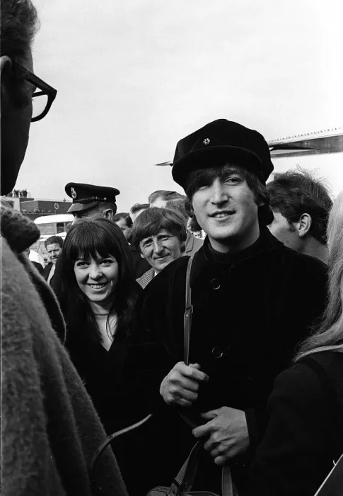 Framed Print : Pop Group The Beatles at the London Airport departing for Austria with Maureen Starr Framed Print : Pop Group The Beatles at the London Airport departing for Austria with Maureen Starr