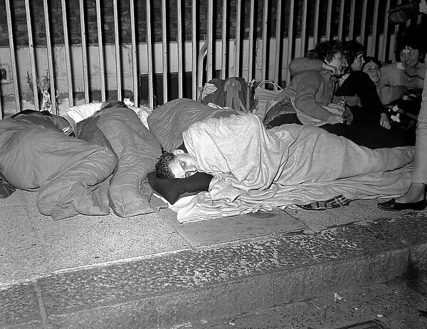 Pop Group The Beatles November 1963 Night shots of fans a sleep queuing at