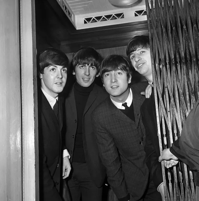 Framed Print : Pop Group The Beatles pose together before their gig at at the cinema in Carlisle Framed Print : Pop Group The Beatles pose together before their gig at at the cinema in Carlisle