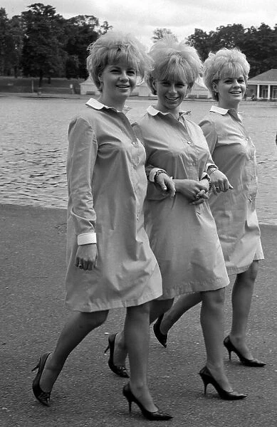 Pop group The Bell sisters from Liverpool taking time off from a busy round of