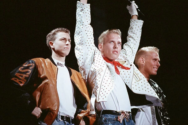 Pop group Bros, from left to right, Craig Logan, Matt Goss and Luke Goss. 10th July 1988