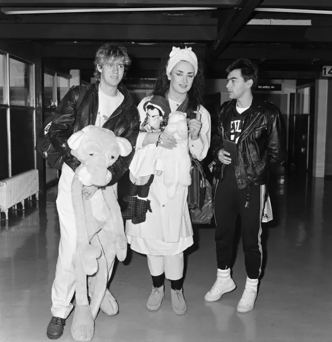 Framed Print : Pop group Culture Club arrive at Heathrow Airport from Madrid Framed Print : Pop group Culture Club arrive at Heathrow Airport from Madrid