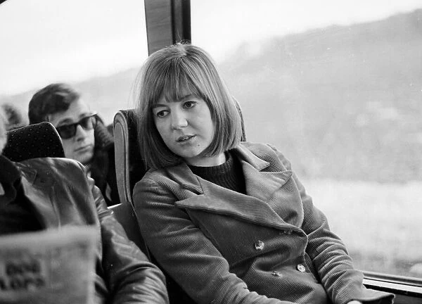 Pop group The Fourmost on tour Pop singer Cilla Black on the coach with the band