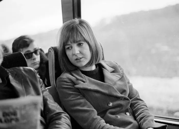 Framed Print : Pop group The Fourmost on tour Pop singer Cilla Black on the coach with the band Framed Print : Pop group The Fourmost on tour Pop singer Cilla Black on the coach with the band