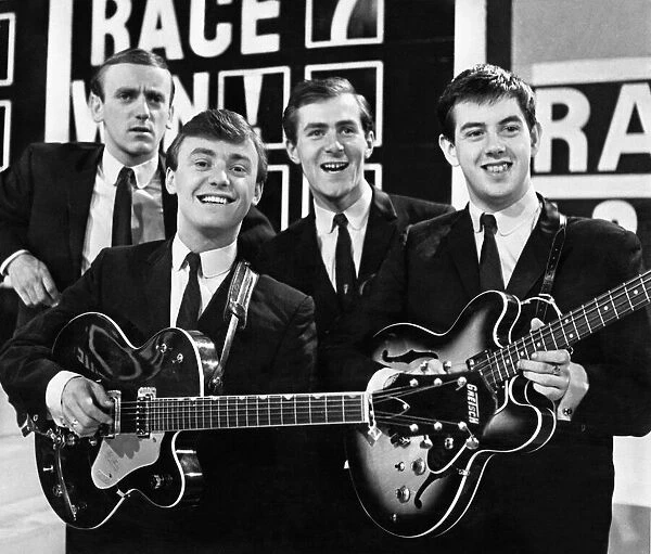 Pop group Gerry and the Pacemakers. Gerry Marsden (front row, left, black guitar)