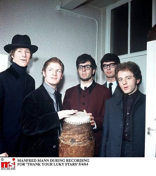Pop group Manfred Mann during recording of Thank 1964 your lucky stars show
