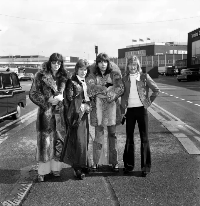 Framed Print : Pop Group: The Sweet pop group left Heathrow Airport for Copenhagen at the start of their