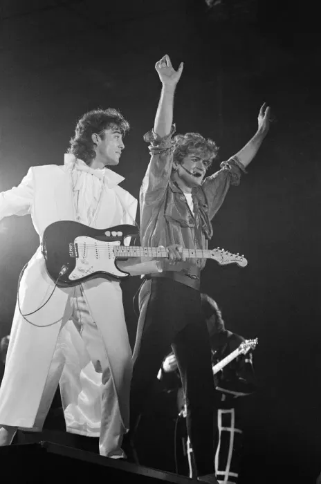 Framed Print : Pop group Wham! in concert at Whitley Bay. December 1984