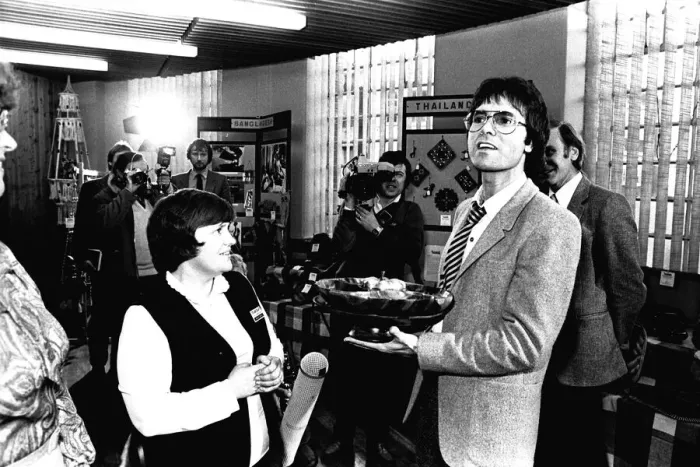 Framed Print : Pop star Cliff Richard was visiting Newcastle on 4th February 1981 to sing the praises of Framed Print : Pop star Cliff Richard was visiting Newcastle on 4th February 1981 to sing the praises of