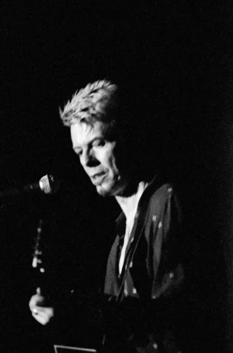 Framed Print : Pop star David Bowie performing on stage during a concert at The Barrowlands in Glasgow