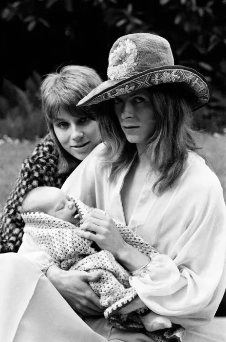 Framed Print : Pop star David Bowie with wife Angie and three week old son Zowie Framed Print : Pop star David Bowie with wife Angie and three week old son Zowie