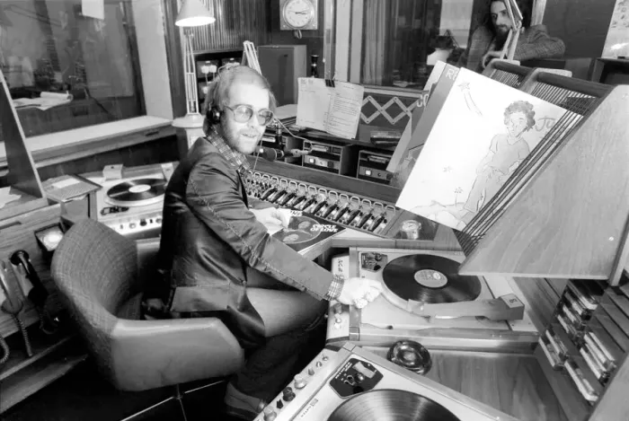 Framed Print : Pop Star: Elton John. Elton John records his first programme as a disk jockey at the BBC