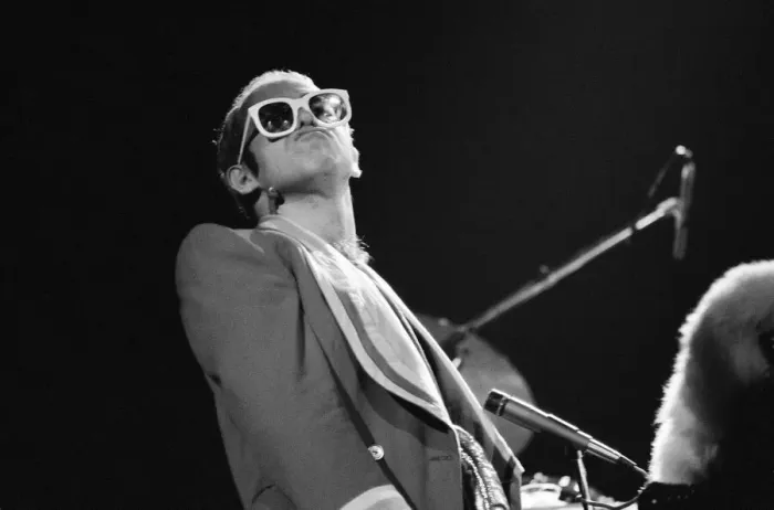 Framed Print : Pop star Elton John on stage at Earls Court, London. This is his first London concert Framed Print : Pop star Elton John on stage at Earls Court, London. This is his first London concert