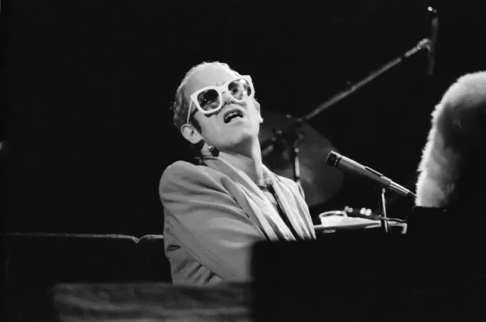 Framed Print : Pop star Elton John on stage at Earls Court, London. This is his first London concert Framed Print : Pop star Elton John on stage at Earls Court, London. This is his first London concert