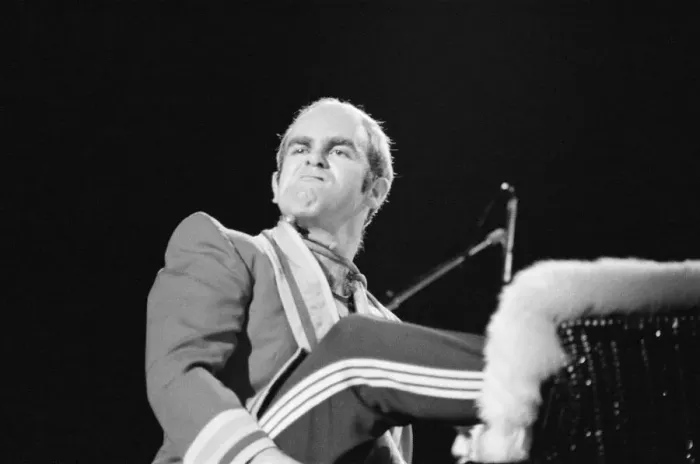 Framed Print : Pop star Elton John on stage at Earls Court, London. This is his first London concert Framed Print : Pop star Elton John on stage at Earls Court, London. This is his first London concert