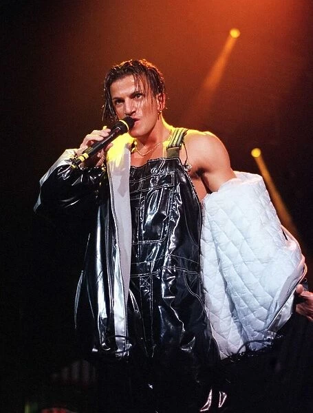 Pop star Peter Andre on stage at Concert Hall in Glasgow circa 1997