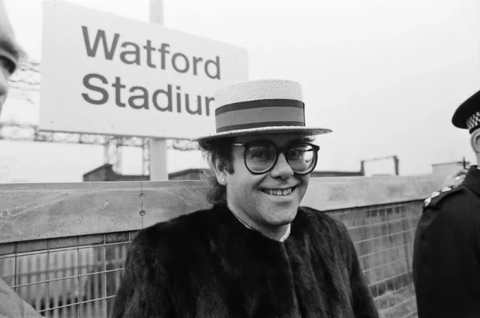 Framed Print : Pop star and Watford FC Chairman, Elton John, opens the new Watford Stadium Halt railway