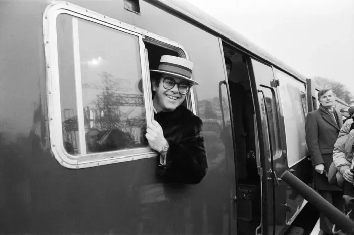 Framed Print : Pop star and Watford FC Chairman, Elton John, opens the new Watford Stadium Halt railway