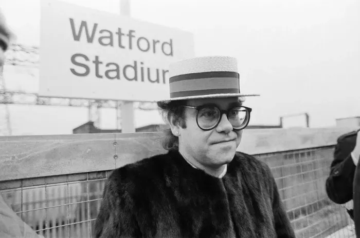 Framed Print : Pop star and Watford FC Chairman, Elton John, opens the new Watford Stadium Halt railway